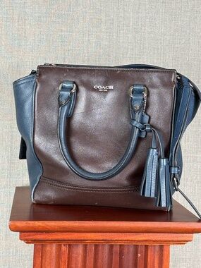 Coach Legacy Mini Tanner Brown Navy Colorblock Leather Crossbody Tassel Bag